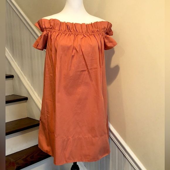 FREE PEOPLE Boho Gathered Collar Off The Shoulder Dress w. Pockets Sz Small - Picture 1 of 5